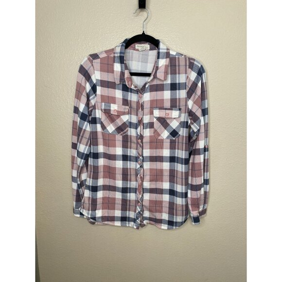 Passport Womens Pink Black Button-Up Shirt 16 long sleeve collared polyester - Picture 1 of 6